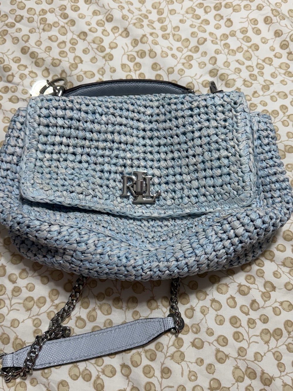 Ralph Lauren Powder Blue Woven Crossbody Bag with RL Logo